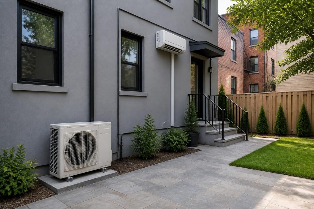 Modern Bronx home exterior with neatly installed HVAC equipment.