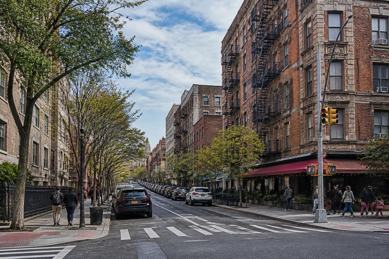 Fordham street scene with classic Bronx architecture.