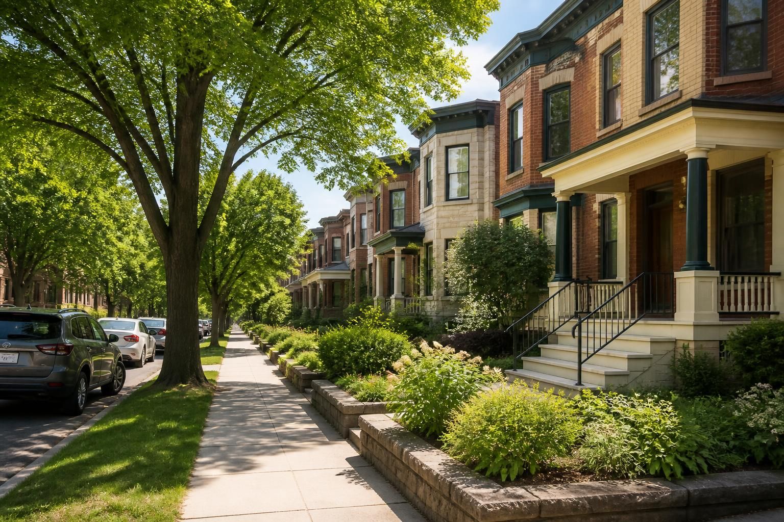 Norwood street with tree-lined residential blocks.