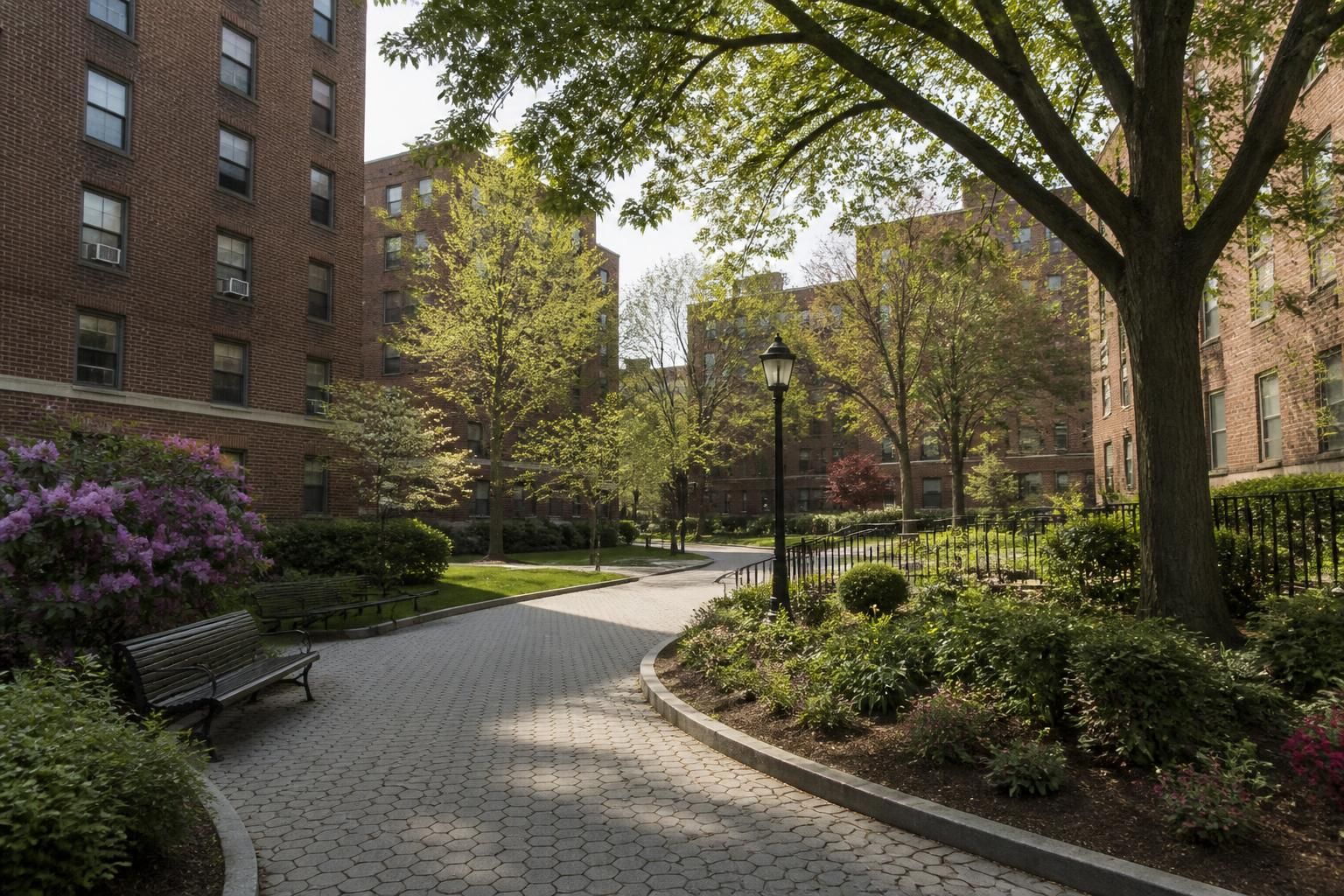Parkchester residential district with apartments and walkways.