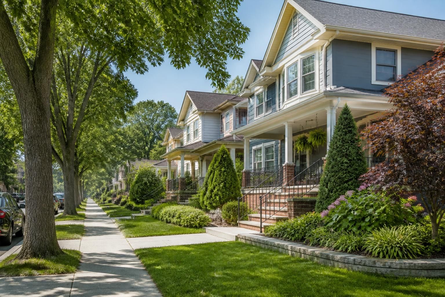 Pelham Bay homes with leafy curb appeal.